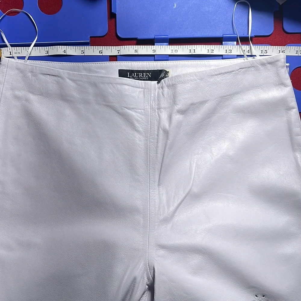 Ralph Lauren Eyelet-Embroidered Leather Ankle Pant White - Picture 7 of 7